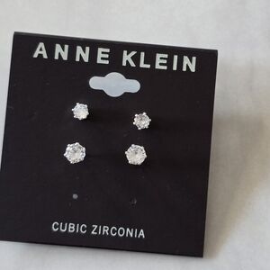 Anne Klein Silver Cubic Zirconia Stud Earrings Set Women New